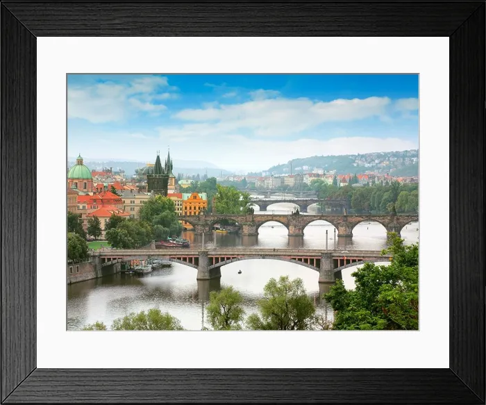 Framed Print : View of Prague City with Bridges and River, Prague, Czech Republic Framed Print : View of Prague City with Bridges and River, Prague, Czech Republic