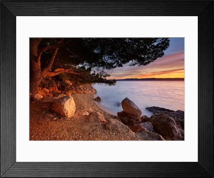 Framed Print : Croatia, coast in the Makarska Riviera, sunset time near Brela Village, Croatia Framed Print : Croatia, coast in the Makarska Riviera, sunset time near Brela Village, Croatia
