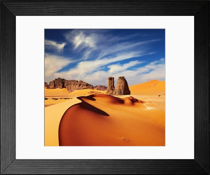 Framed Print : Sand dunes and rocks, Sahara Desert, Algeria