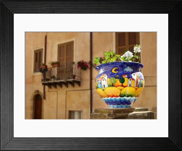 Framed Print : Sicilian ceramics as decoration in old town Sciacca, Sicily, Italy