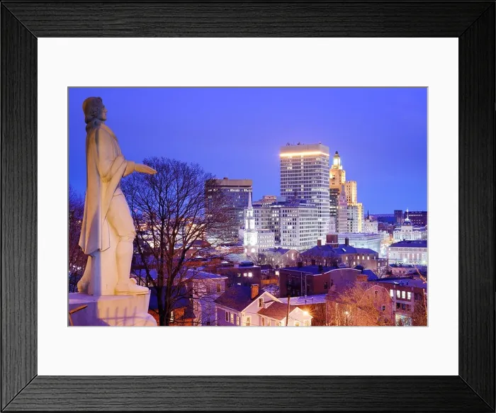 Framed Print : Providence Rhode Island skyline with Roger Williams monument Framed Print : Providence Rhode Island skyline with Roger Williams monument