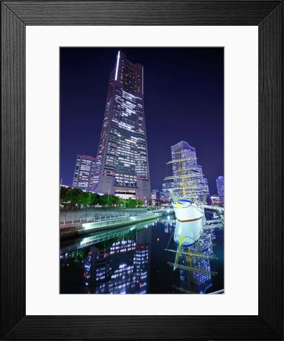 Framed Print : Yokohama, Japan skyline at Minato-mirai at night Framed Print : Yokohama, Japan skyline at Minato-mirai at night