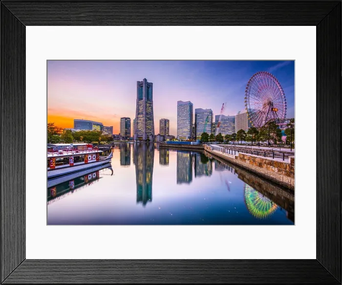 Framed Print : Yokohama, Japan skyline at Minato Mirai waterfront district Framed Print : Yokohama, Japan skyline at Minato Mirai waterfront district