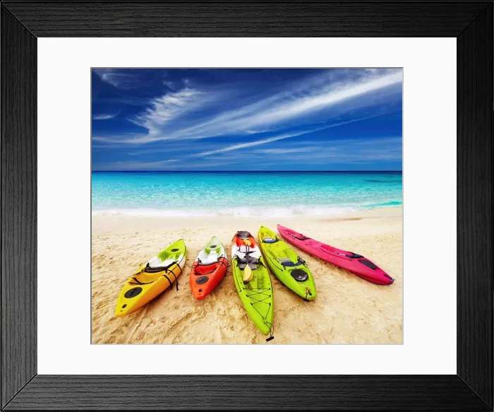 Framed Print : Colorful kayaks on the tropical beach, Thailand Framed Print : Colorful kayaks on the tropical beach, Thailand