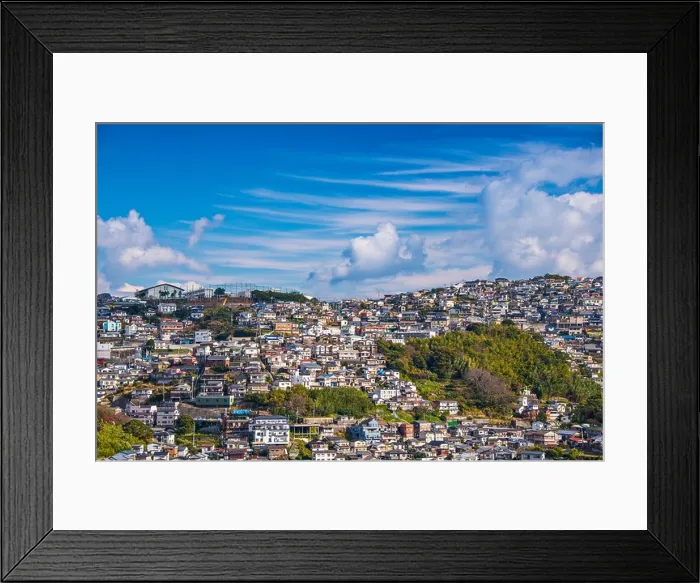 Framed Print : Residential homes form the skyline of Nagasaki, Japan Framed Print : Residential homes form the skyline of Nagasaki, Japan