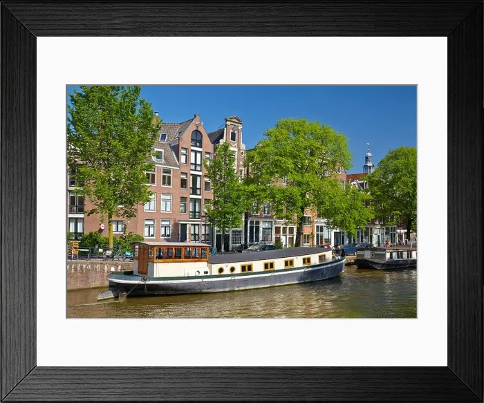 Framed Print : Houseboat barge, Amsterdam canal - Holland Netherlands Framed Print : Houseboat barge, Amsterdam canal - Holland Netherlands