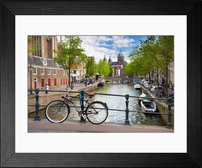 Framed Print : Bicycle on Amsterdam canal, Holland, Netherlands Framed Print : Bicycle on Amsterdam canal, Holland, Netherlands
