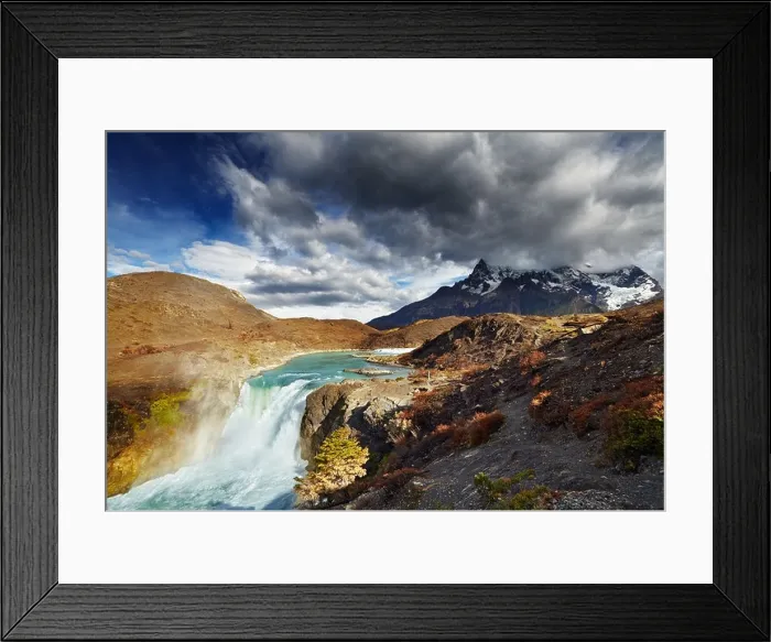 Framed Print : Waterfall in Torres del Paine National Park, Patagonia, Chile Framed Print : Waterfall in Torres del Paine National Park, Patagonia, Chile