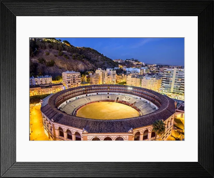 Framed Print : Malaga, Spain cityscape and bullring at Plaza del Toros Framed Print : Malaga, Spain cityscape and bullring at Plaza del Toros