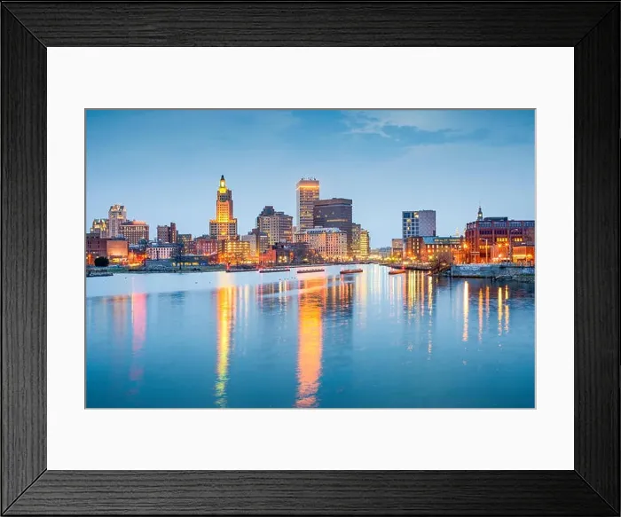 Framed Print : Providence, Rhode Island, USA city skyline on the Providence River at twilight Framed Print : Providence, Rhode Island, USA city skyline on the Providence River at twilight
