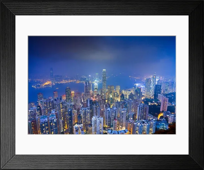 Framed Print : Hong Kong. Image of Hong Kong with many skyscrapers during twilight blue hour Framed Print : Hong Kong. Image of Hong Kong with many skyscrapers during twilight blue hour
