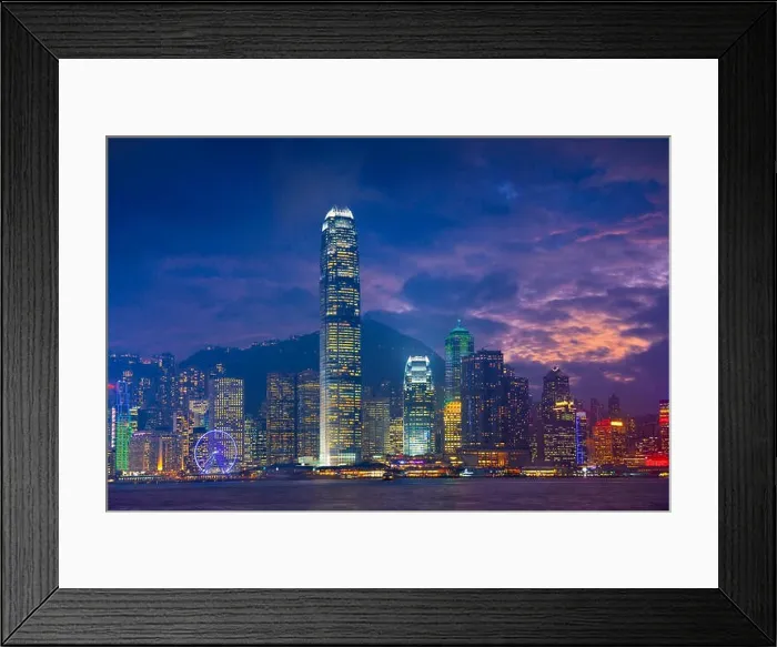 Framed Print : Hong Kong. Image of Hong Kong with many skyscrapers during dramatic sunset Framed Print : Hong Kong. Image of Hong Kong with many skyscrapers during dramatic sunset