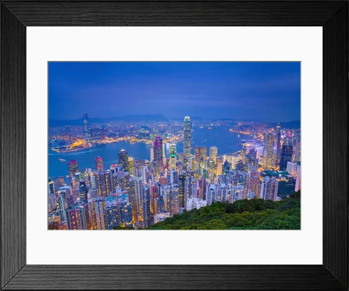 Framed Print : Hong Kong. Image of Hong Kong with many skyscrapers during twilight blue hour Framed Print : Hong Kong. Image of Hong Kong with many skyscrapers during twilight blue hour