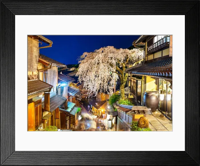 Framed Print : Kyoto, Japan alleyway scene in the Higashiyama district at night during the spring season Framed Print : Kyoto, Japan alleyway scene in the Higashiyama district at night during the spring season