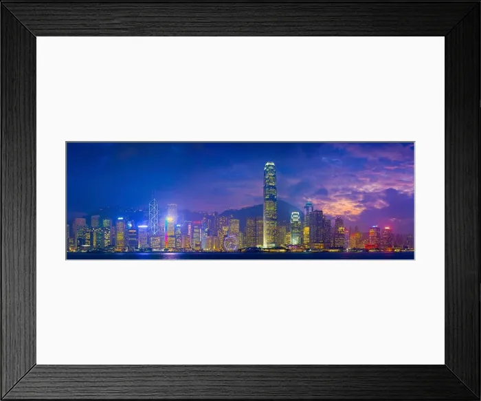 Framed Print : Hong Kong Panorama. Panoramic image of Hong Kong with many skyscrapers during dramatic sunset Framed Print : Hong Kong Panorama. Panoramic image of Hong Kong with many skyscrapers during dramatic sunset
