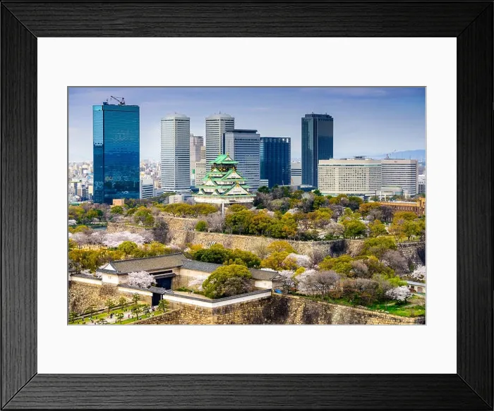 Framed Print : Osaka, Japan city skyline at the castle and business park Framed Print : Osaka, Japan city skyline at the castle and business park