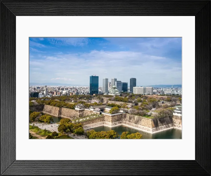 Framed Print : Osaka, Japan city skyline at the castle and business park Framed Print : Osaka, Japan city skyline at the castle and business park