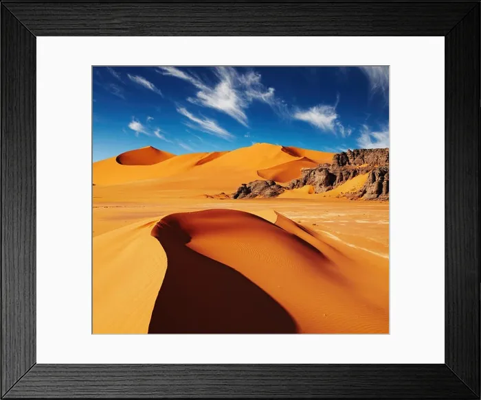Framed Print : Sand dunes and rocks, Sahara Desert, Algeria
