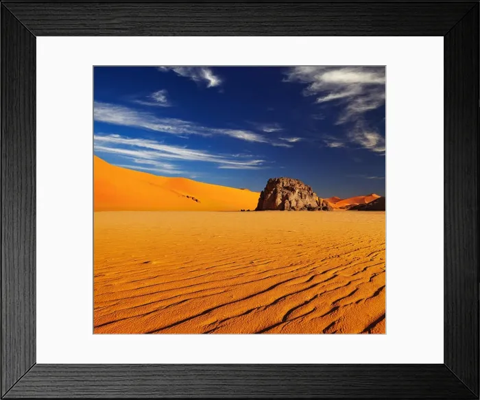Framed Print : Sand dunes and rocks, Sahara Desert, Algeria Framed Print : Sand dunes and rocks, Sahara Desert, Algeria