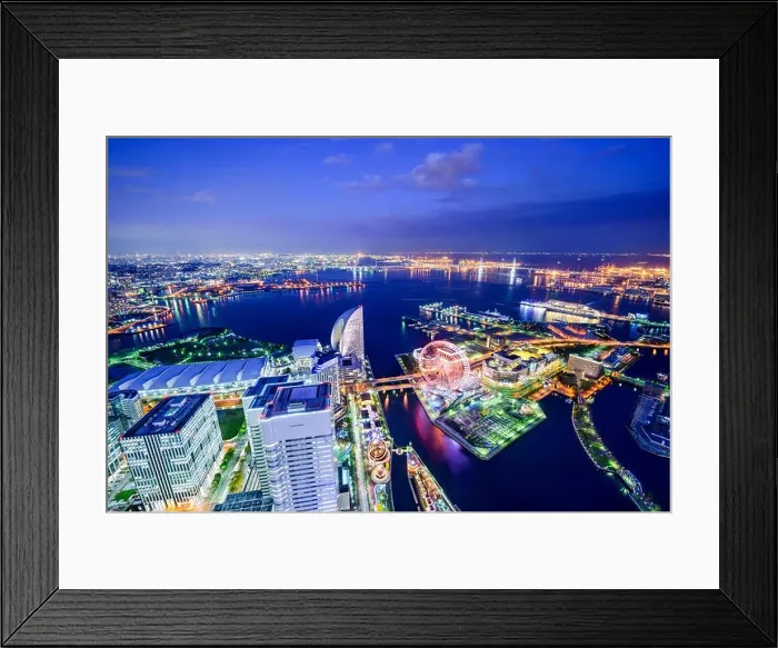 Framed Print : Yokohama, Japan aerial view at Minato Mirai waterfront district Framed Print : Yokohama, Japan aerial view at Minato Mirai waterfront district