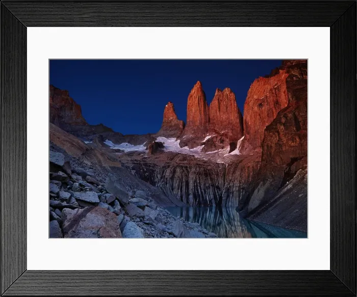 Framed Print : Towers of Paine, twenty minutes before sunrise Framed Print : Towers of Paine, twenty minutes before sunrise