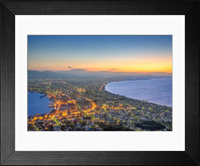 Framed Print : Hakodate, Hokkaido, Japan city skyline from Mt. Hakodate at dawn Framed Print : Hakodate, Hokkaido, Japan city skyline from Mt. Hakodate at dawn