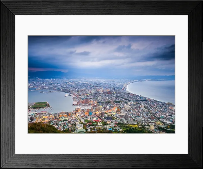 Framed Print : Hakodate, Hokkaido, Japan city skyline from Mt. Hakodate at dusk