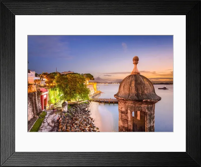 Framed Print : San Juan, Puerto Rico old city wall at twilight Framed Print : San Juan, Puerto Rico old city wall at twilight