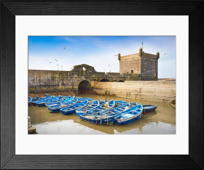 Framed Print : Blue fishing boats in the harbour of Essaouira, Morocco Morocco, Africa Framed Print : Blue fishing boats in the harbour of Essaouira, Morocco Morocco, Africa
