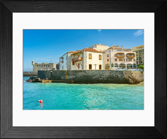 Framed Print : Puerto de la Cruz, fort in the harbor of the cityTenerife, Canary Islands, Spain
