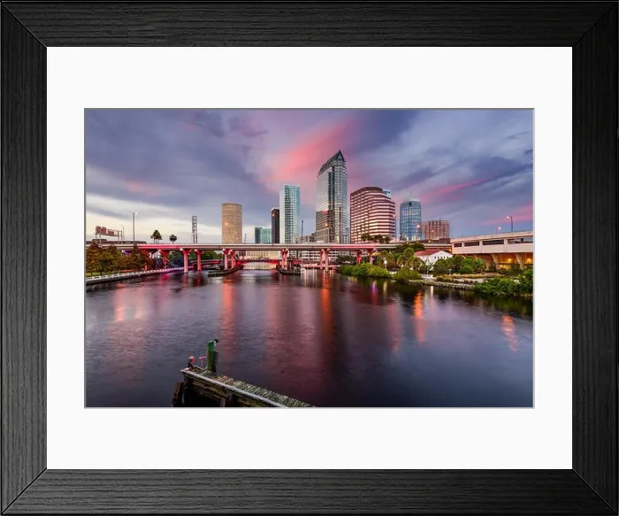 Framed Print : Tampa, Florida, USA downtown city skyline over the Hillsborough River Framed Print : Tampa, Florida, USA downtown city skyline over the Hillsborough River