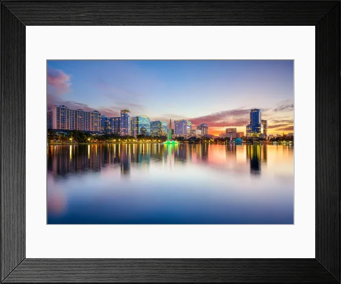 Framed Print : Orlando, Florida, USA downtown city skyline on Eola Lake Framed Print : Orlando, Florida, USA downtown city skyline on Eola Lake