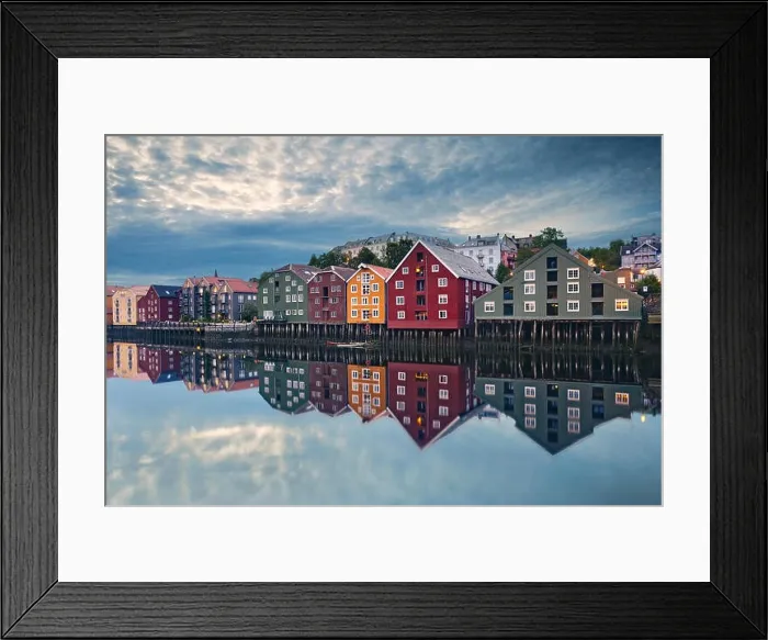 Framed Print : Trondheim. Image of Norwegian city of Trondheim during twilight blue hour Framed Print : Trondheim. Image of Norwegian city of Trondheim during twilight blue hour