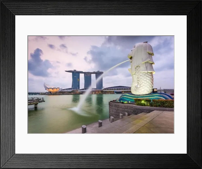 Framed Print : The Merlion fountain at Marina Bay. The merlion is a marketing icon used as a mascot and national personification of Singapore Framed Print : The Merlion fountain at Marina Bay. The merlion is a marketing icon used as a mascot and national personification of Singapore