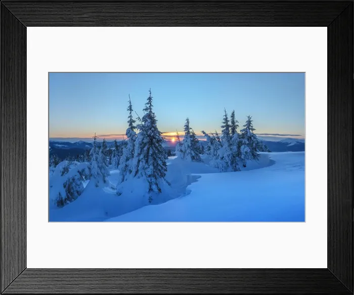 Framed Print : Fantastic orange evening landscape glowing by sunlight. Dramatic wintry scene with snowy trees. Kukul ridge, Carpathians, Ukrain Framed Print : Fantastic orange evening landscape glowing by sunlight. Dramatic wintry scene with snowy trees. Kukul ridge, Carpathians, Ukrain