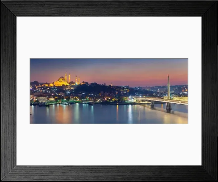 Framed Print : Istanbul Panorama. Panoramic image of Istanbul with Suleymaniye Mosque and Golden Horn Metro Bridge at sunset Framed Print : Istanbul Panorama. Panoramic image of Istanbul with Suleymaniye Mosque and Golden Horn Metro Bridge at sunset