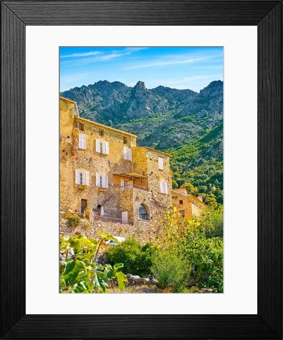 Framed Print : Small mountain village Lama, Balagne, West Coast, Corsica Island, Franc Framed Print : Small mountain village Lama, Balagne, West Coast, Corsica Island, Franc