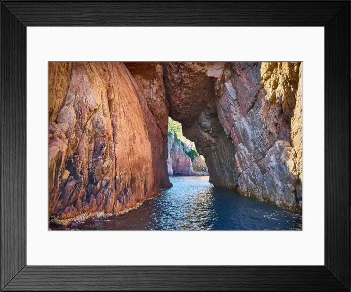 Framed Print : Les Calanches de Piana, cave in chalk cliffs, Golfe de Porto, Corsica Island, France Framed Print : Les Calanches de Piana, cave in chalk cliffs, Golfe de Porto, Corsica Island, France
