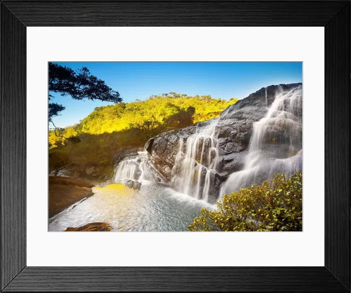 Framed Print : Sri Lanka - landscape with waterfall in the Horton Plain National Park, Baker waterfall, Sri Lanka