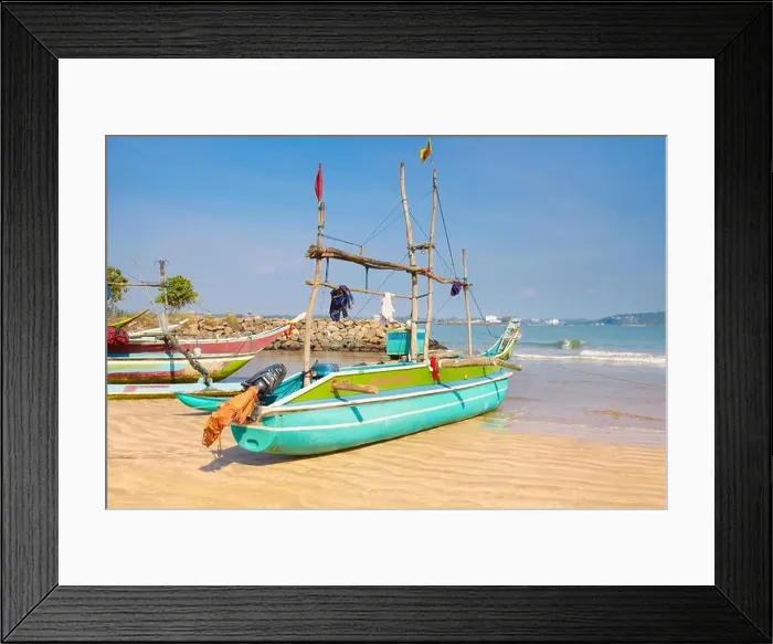 Framed Print : Sri Lanka - Galle, traditional wooden painted fishing boats in the port Framed Print : Sri Lanka - Galle, traditional wooden painted fishing boats in the port