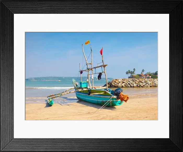 Framed Print : Sri Lanka - Galle, landscape with fishing boat in the port