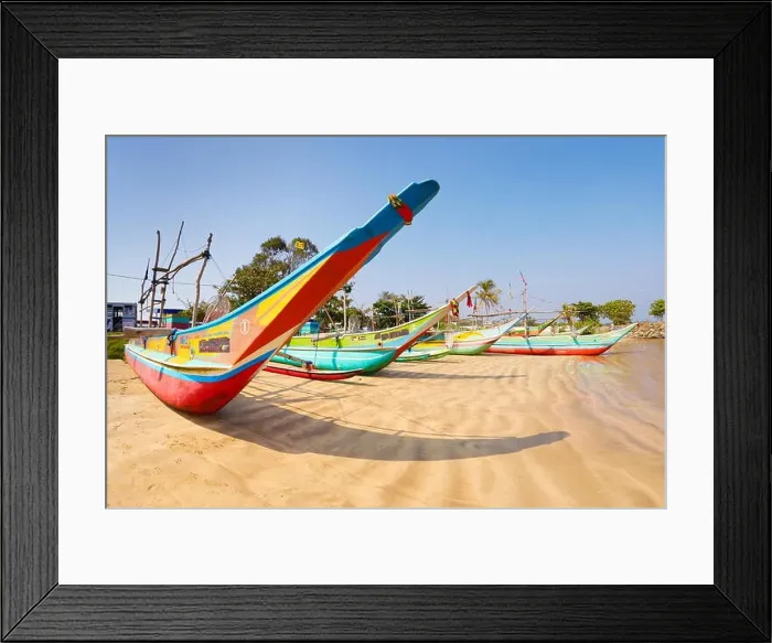 Framed Print : Sri Lanka - Galle, traditional wooden painted fishing boats in the port Framed Print : Sri Lanka - Galle, traditional wooden painted fishing boats in the port