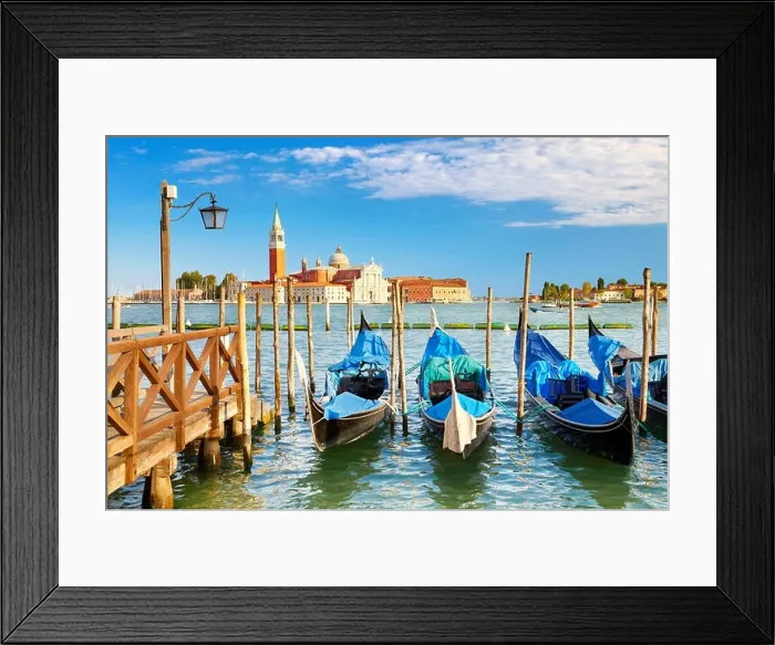 Framed Print : Venice Grand Canal - gondolas moored to molo San Marco, Italy Framed Print : Venice Grand Canal - gondolas moored to molo San Marco, Italy
