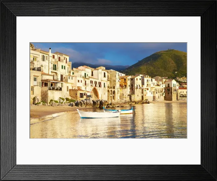 Framed Print : Medieval houses on the seashore, Cefalu, Sicily, Italy Framed Print : Medieval houses on the seashore, Cefalu, Sicily, Italy