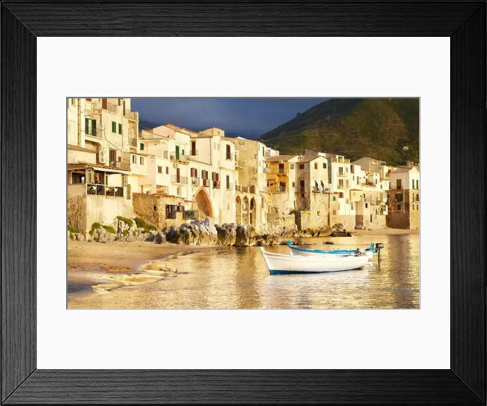 Framed Print : Sicily Island - Medieval houses on the seashore, Cefalu, Sicily, Italy Framed Print : Sicily Island - Medieval houses on the seashore, Cefalu, Sicily, Italy