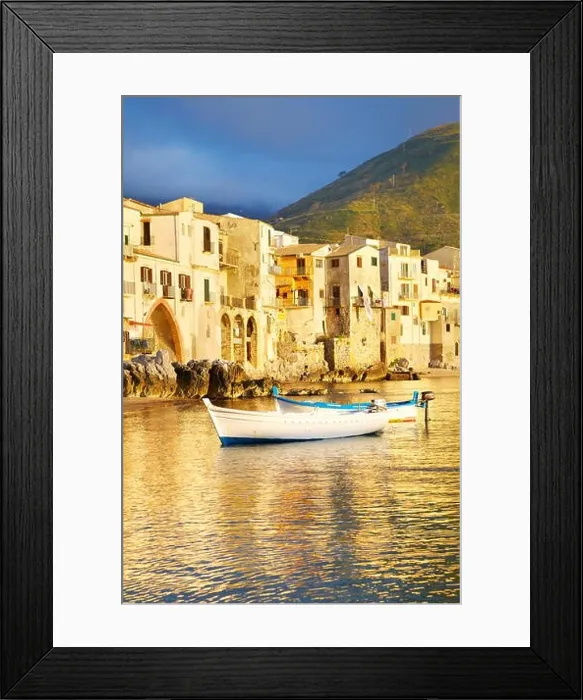 Framed Print : Cefalu medieval houses on the seashore, Cefalu Old Town, Sicily, Italy Framed Print : Cefalu medieval houses on the seashore, Cefalu Old Town, Sicily, Italy