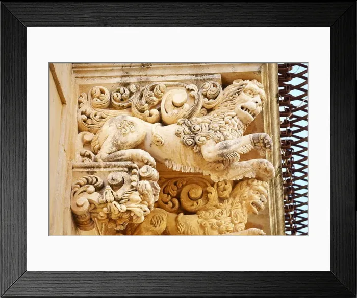 Framed Print : Noto - baroque details of balcony at the Palazzo Villadorata (Palazzo Nicolaci), Noto Old Town, Sicily, Italy UNESCO Framed Print : Noto - baroque details of balcony at the Palazzo Villadorata (Palazzo Nicolaci), Noto Old Town, Sicily, Italy UNESCO