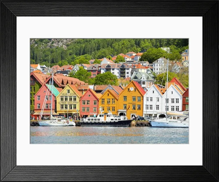 Framed Print : Wooden warehouses, Bryggen, Bergen, Norway Framed Print : Wooden warehouses, Bryggen, Bergen, Norway