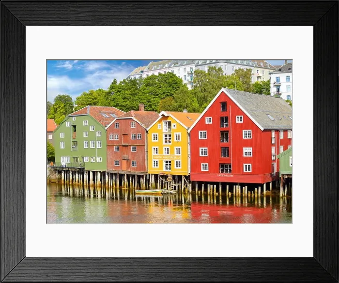 Framed Print : Colorful historic storage houses in Trondheim, Norway Framed Print : Colorful historic storage houses in Trondheim, Norway