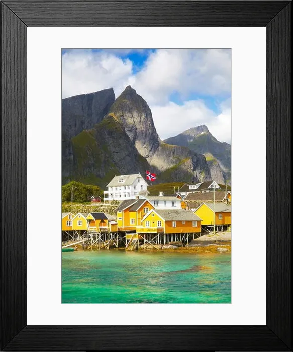 Framed Print : Traditional fishermen huts Rorbu, Lofoten Islands, Norway Framed Print : Traditional fishermen huts Rorbu, Lofoten Islands, Norway